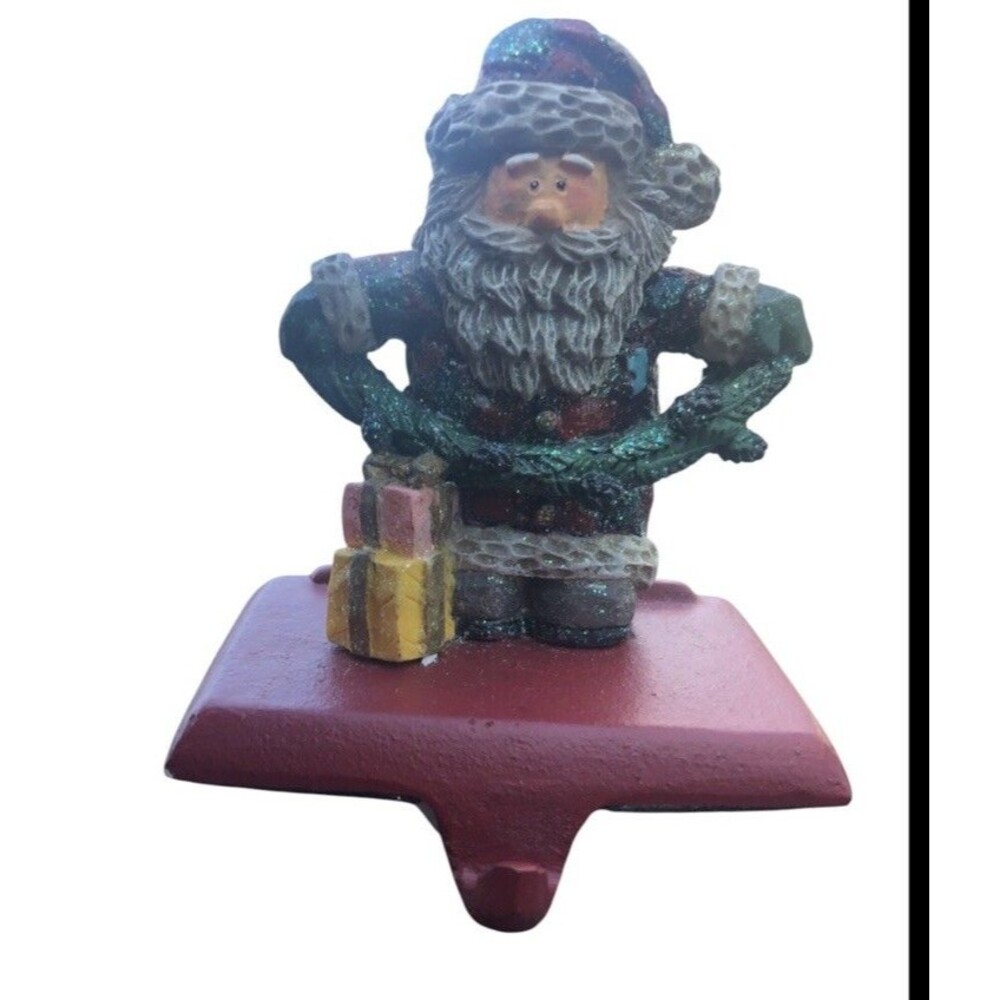Christmas Fantasy  Stocking Hanger Santa Collection 4" Green Red Ceramic Read